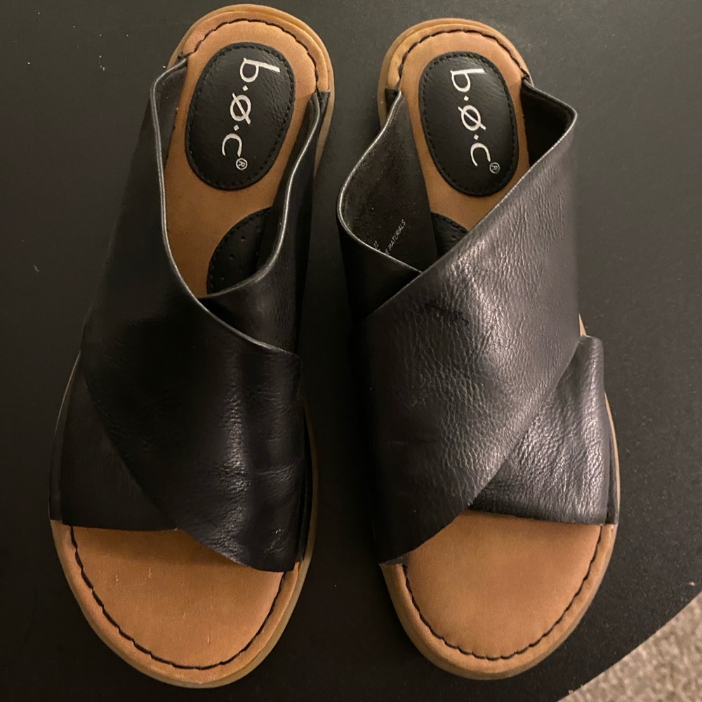 b.o.c. Black and Tan Leather Sandals